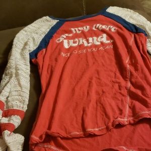 Red white and blue  Long sleeve  Open sleeve shirt